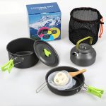 DS-308 Camping Cookware Set - Lightweight, Non-Stick Kettle, Pots, and Pans Mess Kit with Bowls and Soup Spoon for Outdoor Cooking, Backpacking, and Picnic,Multifunctional
